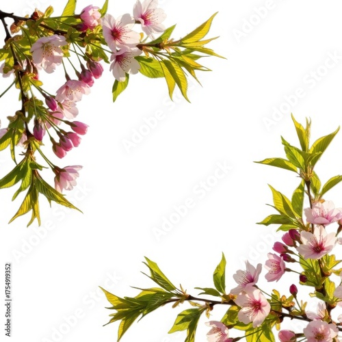 Blossoms adorning branches on isolated on white background