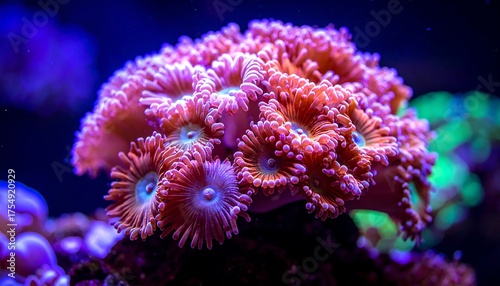 Macro shot of vibrant, colorful coral polyps with details