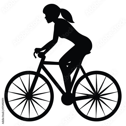 a Woman Cycling on White Background