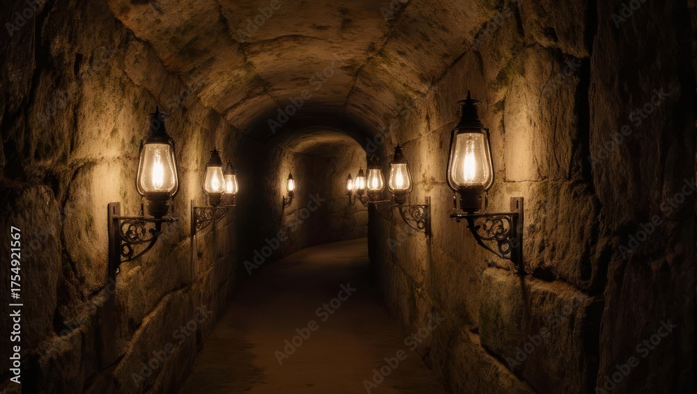 Fototapeta premium Illuminated Tunnel - A Journey Through Time and Light.