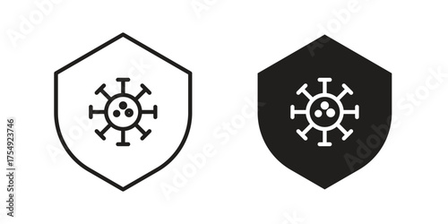 Virus protection shield icon pictogram template, Simple outline and filled style.
