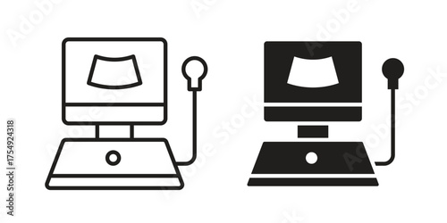 Ultrasonography icon pictogram template, Simple outline and filled style.