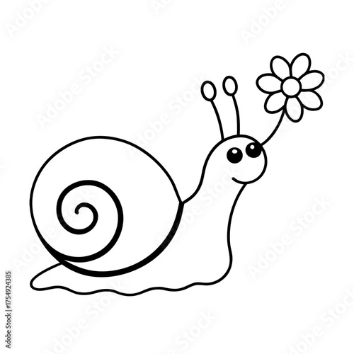 snail with a flower shell crawling in the garden