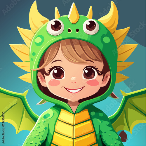 Kind im niedlichen Drachenkostüm