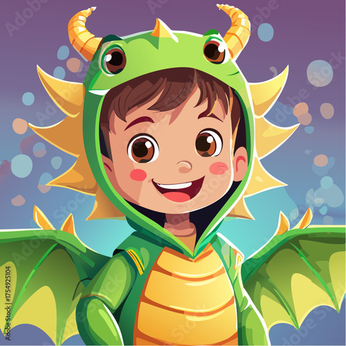 Kind im niedlichen Drachenkostüm