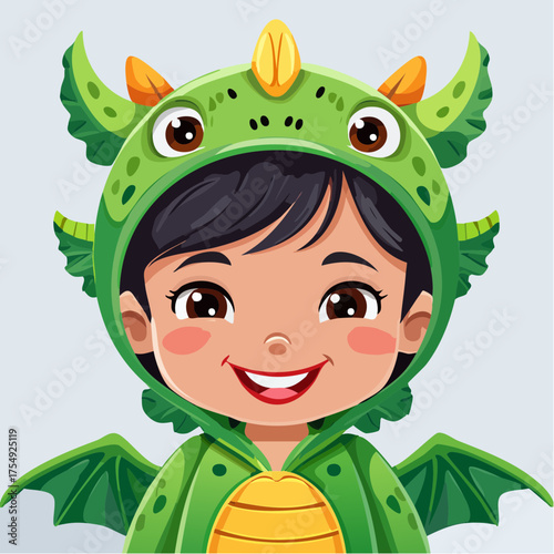 Kind im niedlichen Drachenkostüm