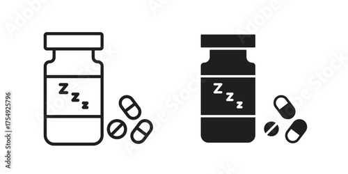 Sleeping pills icon pictogram template, Simple outline and filled style.