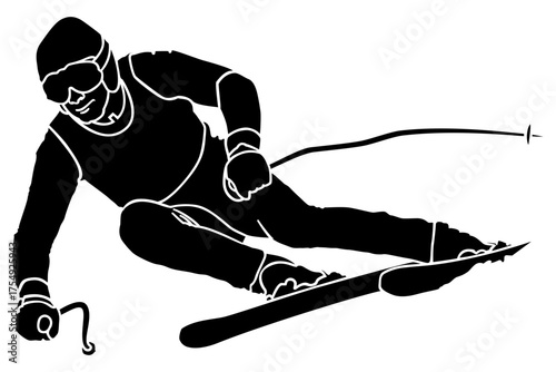 Silhouette of skier in downhill pose vector illustration