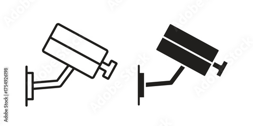 Security camera icon pictogram template, Simple outline and filled style.