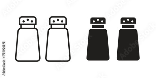 Salt and pepper shakers icon pictogram template, Simple outline and filled style.