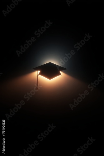 Black Graduation Cap Silhouette with Light Effect on Dark Background for Academic Celebration