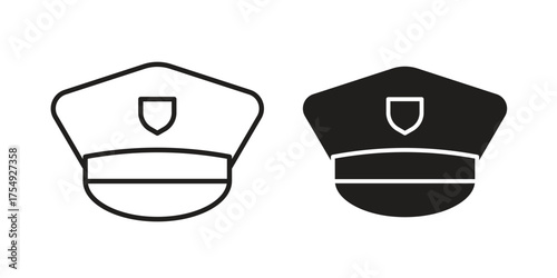Police cap icon pictogram template, Simple outline and filled style.