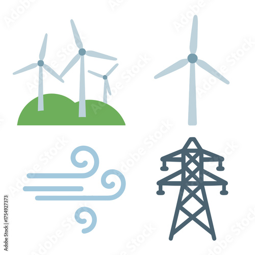 Wind power generation and transmission icons