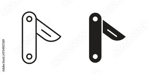 Pocket knife icon pictogram template, Simple outline and filled style.