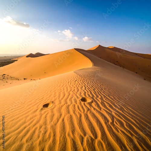 Majestic view of rippled sand dunes under a vibrant blue sky