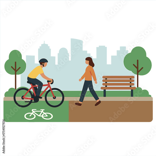 People enjoying a city park with biking and walking paths