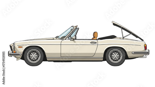 Elegant Classic Convertible Automobile Profile Illustration with Open Trunk, Showcasing Vintage Design and Leisurely Travel Potential