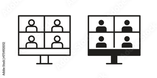 Online meeting icon pictogram template, Simple outline and filled style.
