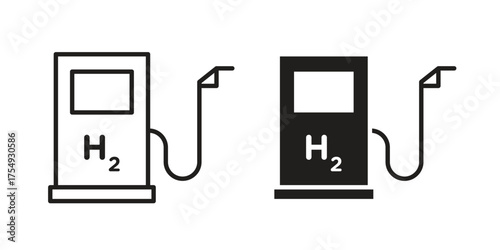 hydrogen fuel pump icon pictogram template, Simple outline and filled style.