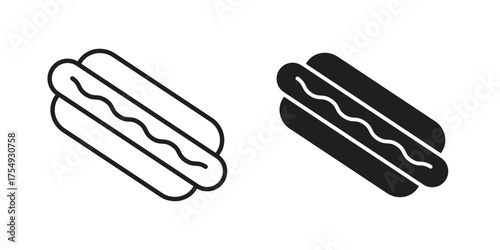 Hot dog icon pictogram template, Simple outline and filled style.