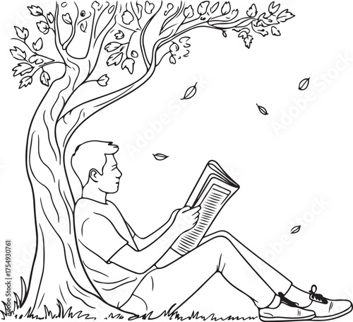 Relaxing in nature reading under a shady tree