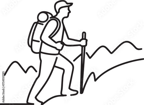 Hiker conquering mountain peak illustration art