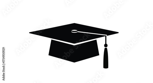 Vector illustration of black graduation cap with tassel