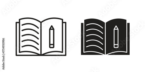 Homework icon pictogram template, Simple outline and filled style.