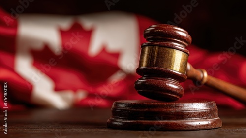Canadian justice system concept with gavel and flag