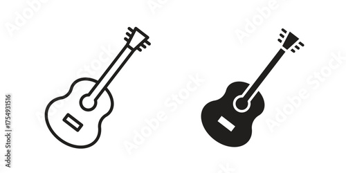 Guitar icon pictogram template, Simple outline and filled style.