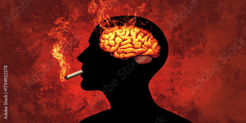 A black and white image of a brain with a cigarette in it