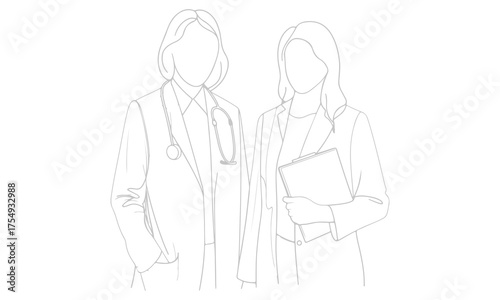Architectural Doctor People Vector Illustrations | Medical Staff Line Art for Design and Architecture