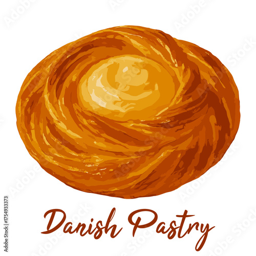 danish pastry in watercolor illustration style, isolated vector on white background