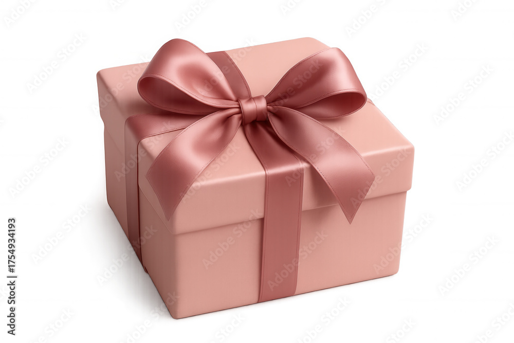 Fototapeta premium Pink gift box with satin ribbon bow, representing surprise, celebration, happiness, and special occasion present