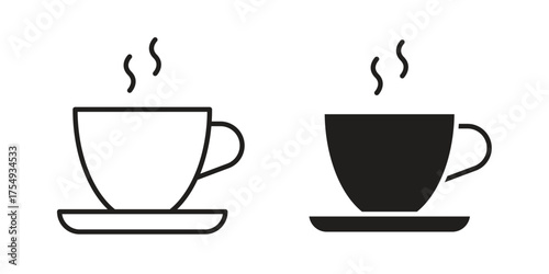 Coffee mug icon pictogram template, Simple outline and filled style.