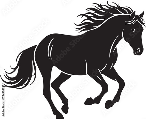 Majestic black horse silhouette galloping freely dynamic motion powerful equine animal spirit