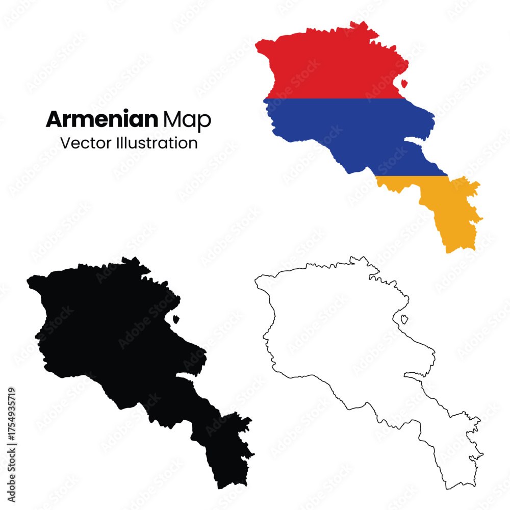 Obraz premium Armenia map vector illustrations with flag and outlines