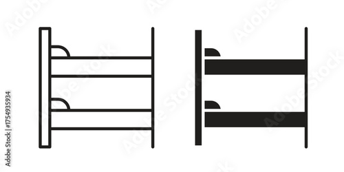 Bunk bed icon pictogram template, Simple outline and filled style.