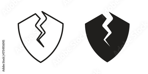 Broken shield icon pictogram template, Simple outline and filled style.