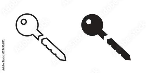 Broken key icon pictogram template, Simple outline and filled style.