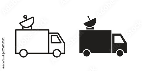 Broadcast van icon pictogram template, Simple outline and filled style.