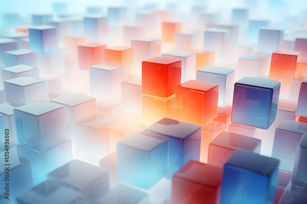 Obraz premium Colorful translucent cubes arranged in a vibrant pattern create an eye-catching abstract composition