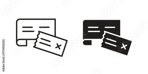 Bounced check icon pictogram template, Simple outline and filled style.