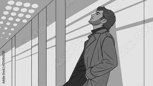 Stylish Male Model Under Hole Light Pattern – Artistic Vector with Modern Aesthetic and Shadow Play