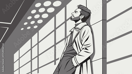 Stylish Male Model Under Hole Light Pattern – Artistic Vector with Modern Aesthetic