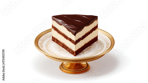 Chocolate cake with milk and chocolate coating, white background
