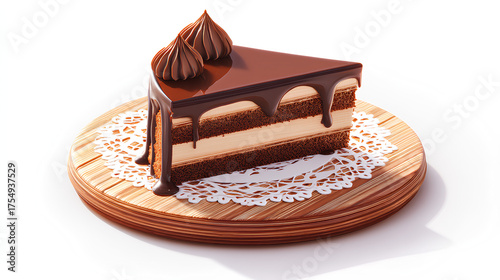 Chocolate cake with milk and chocolate coating, white background