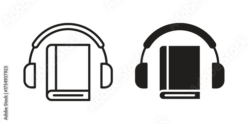 Audio book icon pictogram template, Simple outline and filled style.