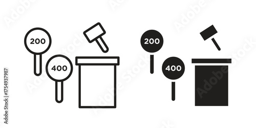 Auction icon pictogram template, Simple outline and filled style.