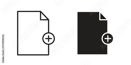 Add document icon pictogram template, Simple outline and filled style.